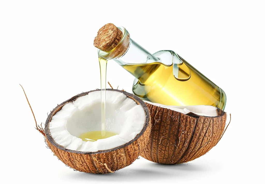 photo-pure-bottle-coconuts-shells-with-coconut-oil-bottles-table